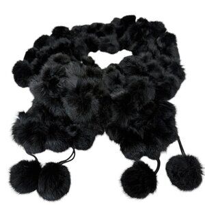 Fur Pompom Scarf Black 6x64" Evening Accessory Party Prom
